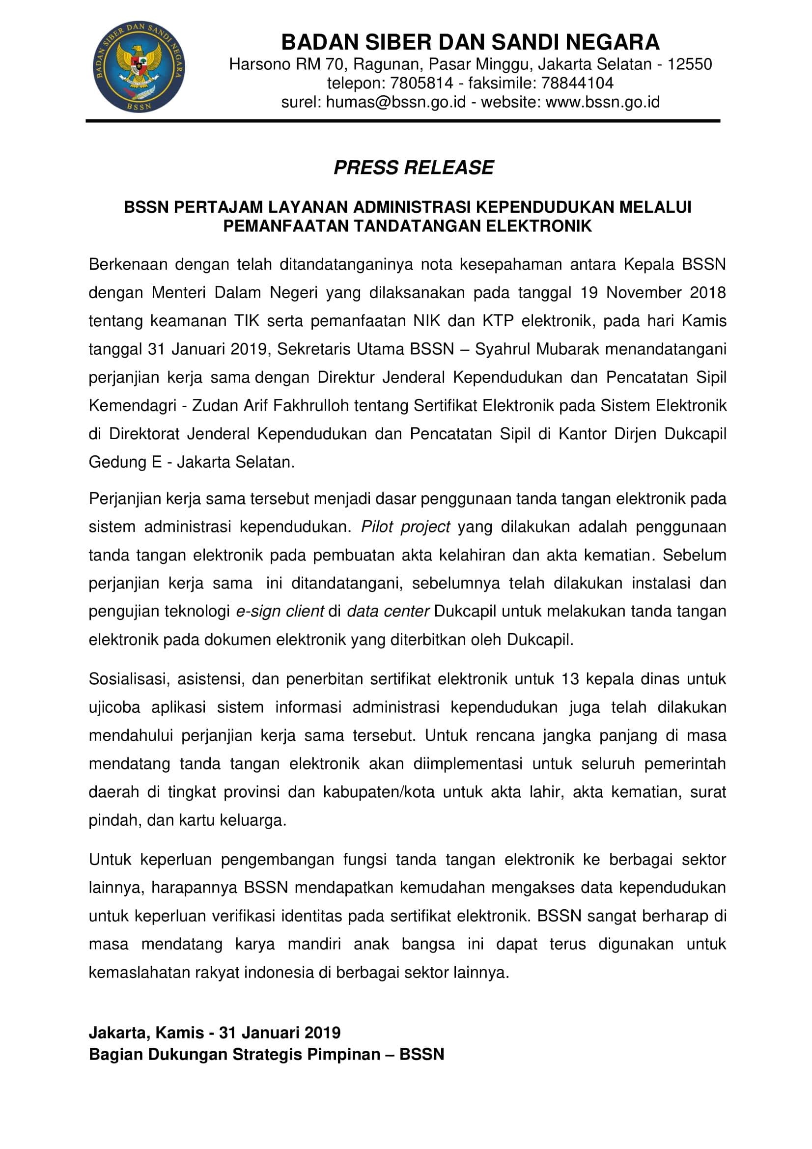 Rilis PKS BSrE dengan Dukcapil 1